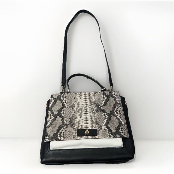 Kate Spade Magnolia Park Large Laurel Satchel Snake Embossed Leather Black White - Picture 1 of 16